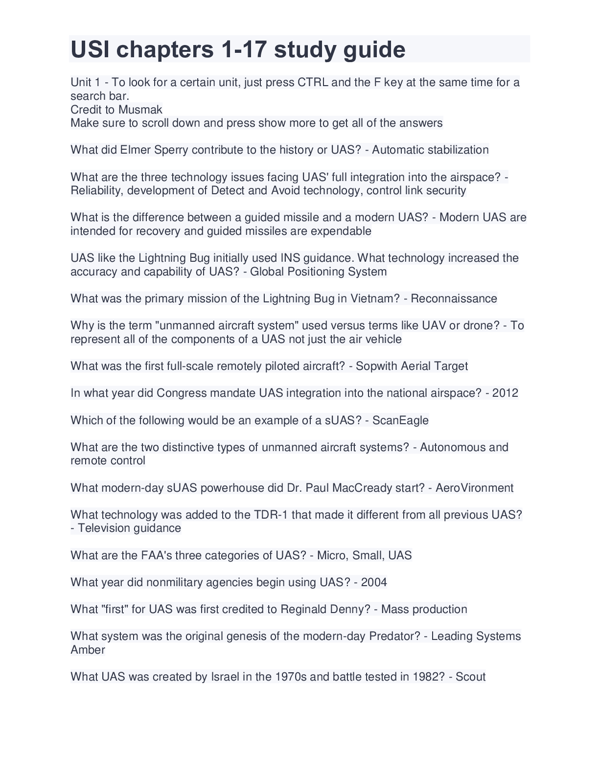 Preview image for USI chapters 1-17 study guide